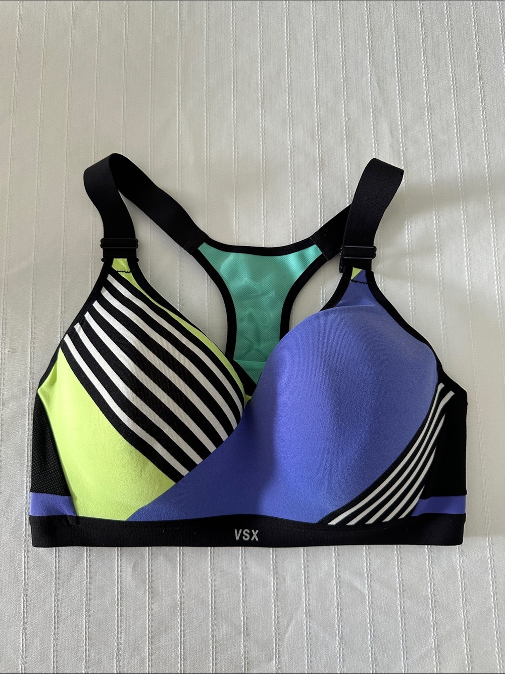 VSX Colorblock Racerback Sports Bra in Blue & Lime